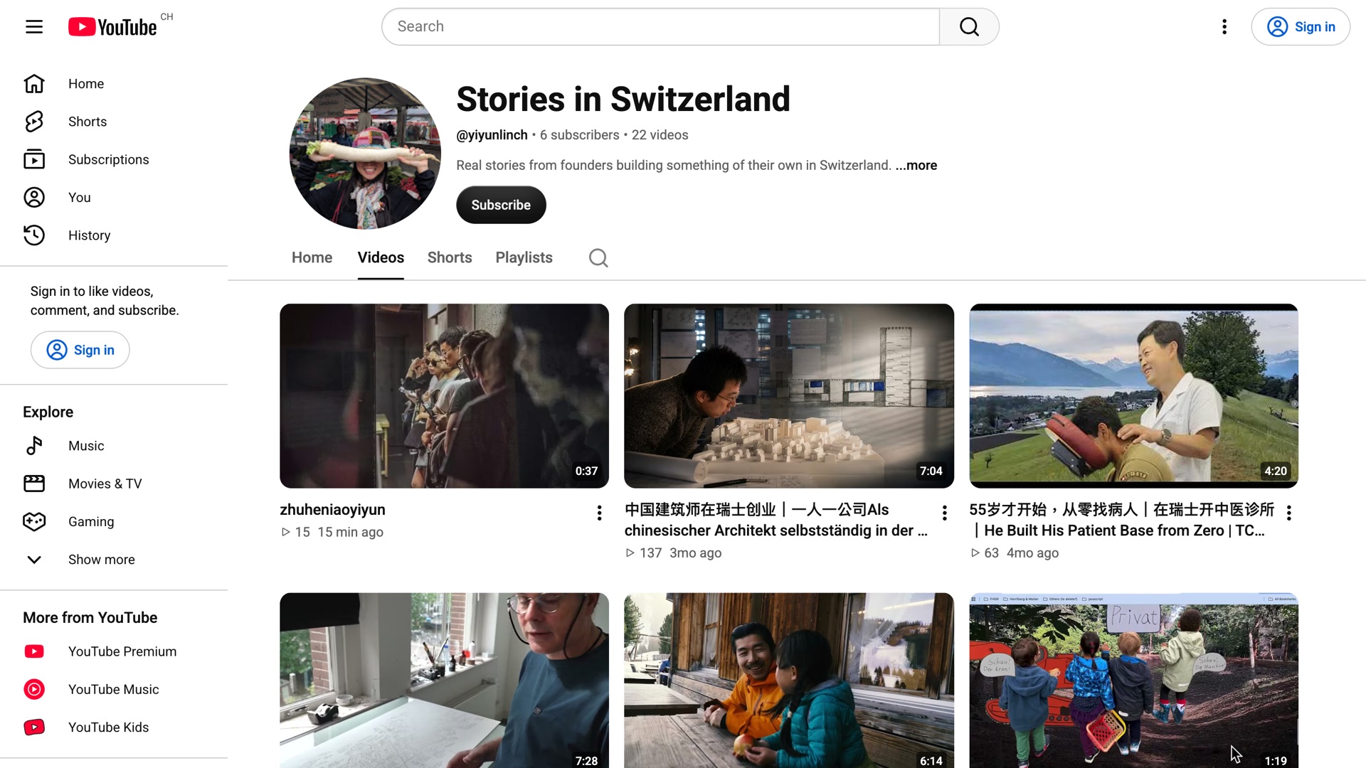 YouTube channel: Stories in Switzerland