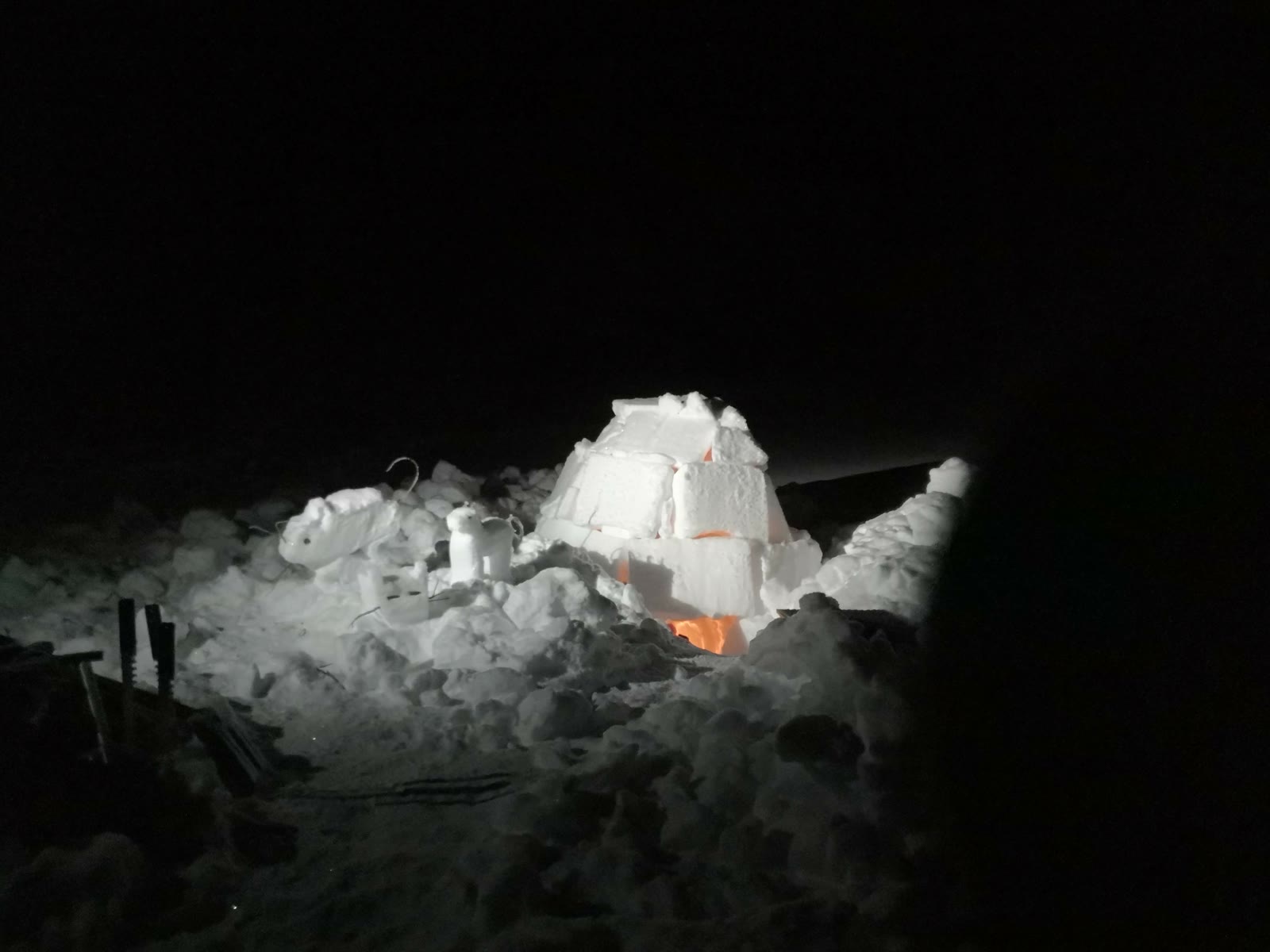 Igloo lit up at night